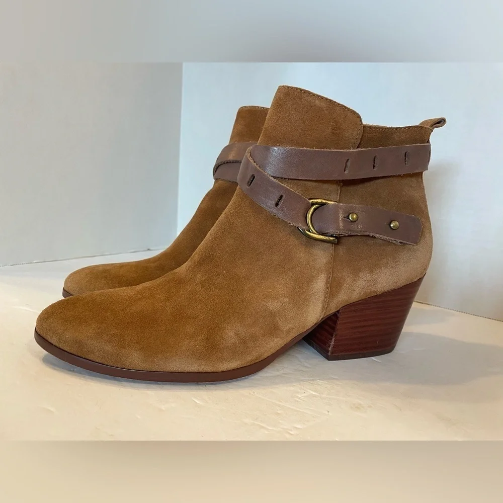 Nicole Brown Leather Suede Side Zip Bootie Shoes Size 10 M